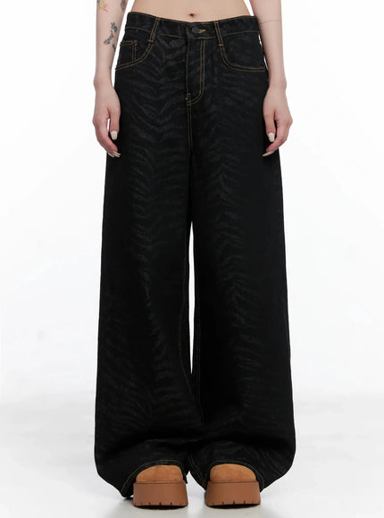freyja-animal-print-wide-leg-jeans-is508 / Black