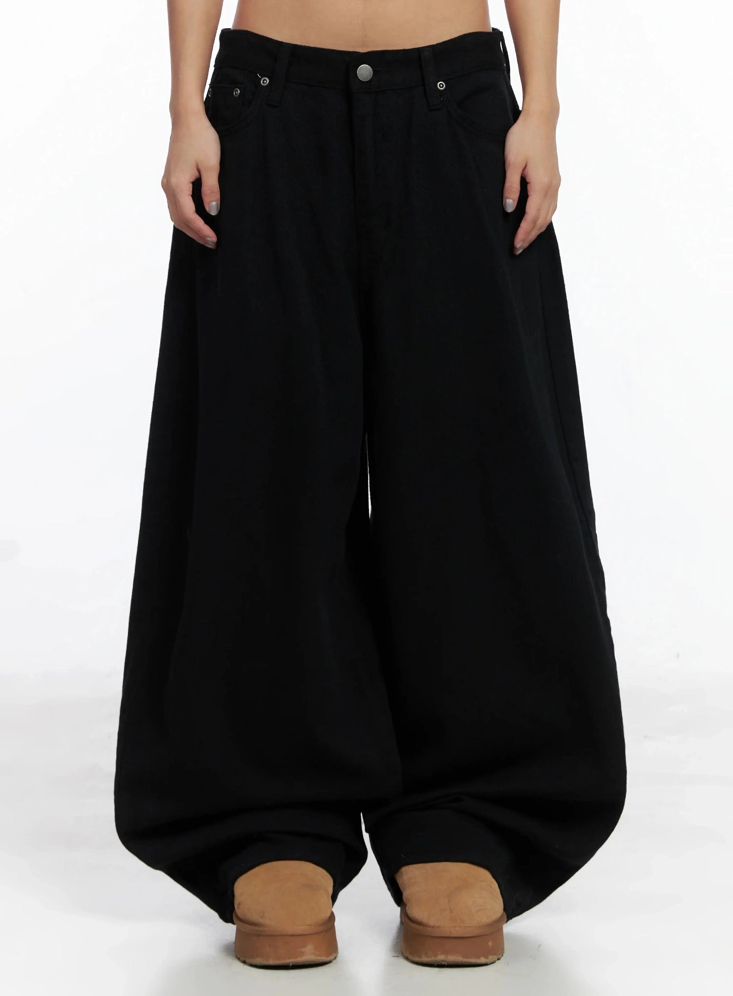 plaid-accent-wide-leg-pants-in528 / Black