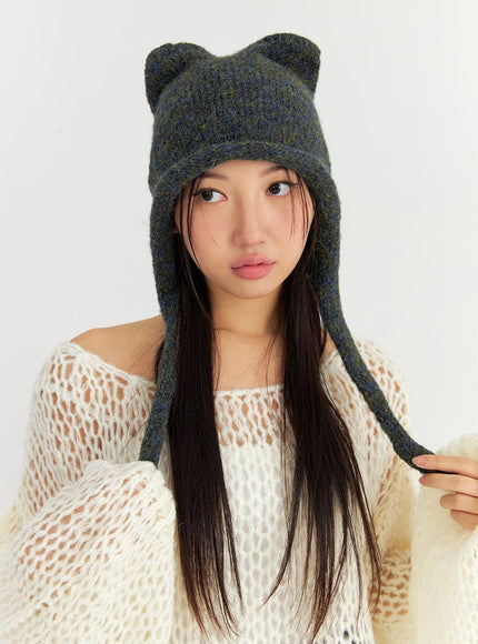 cat-knitted-hat-co327 / Black