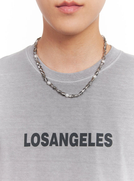 mens-beaded-necklace-iy505 / Gray