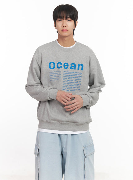 mens-loose-fit-graphic-crew-neck-ia511 / Gray