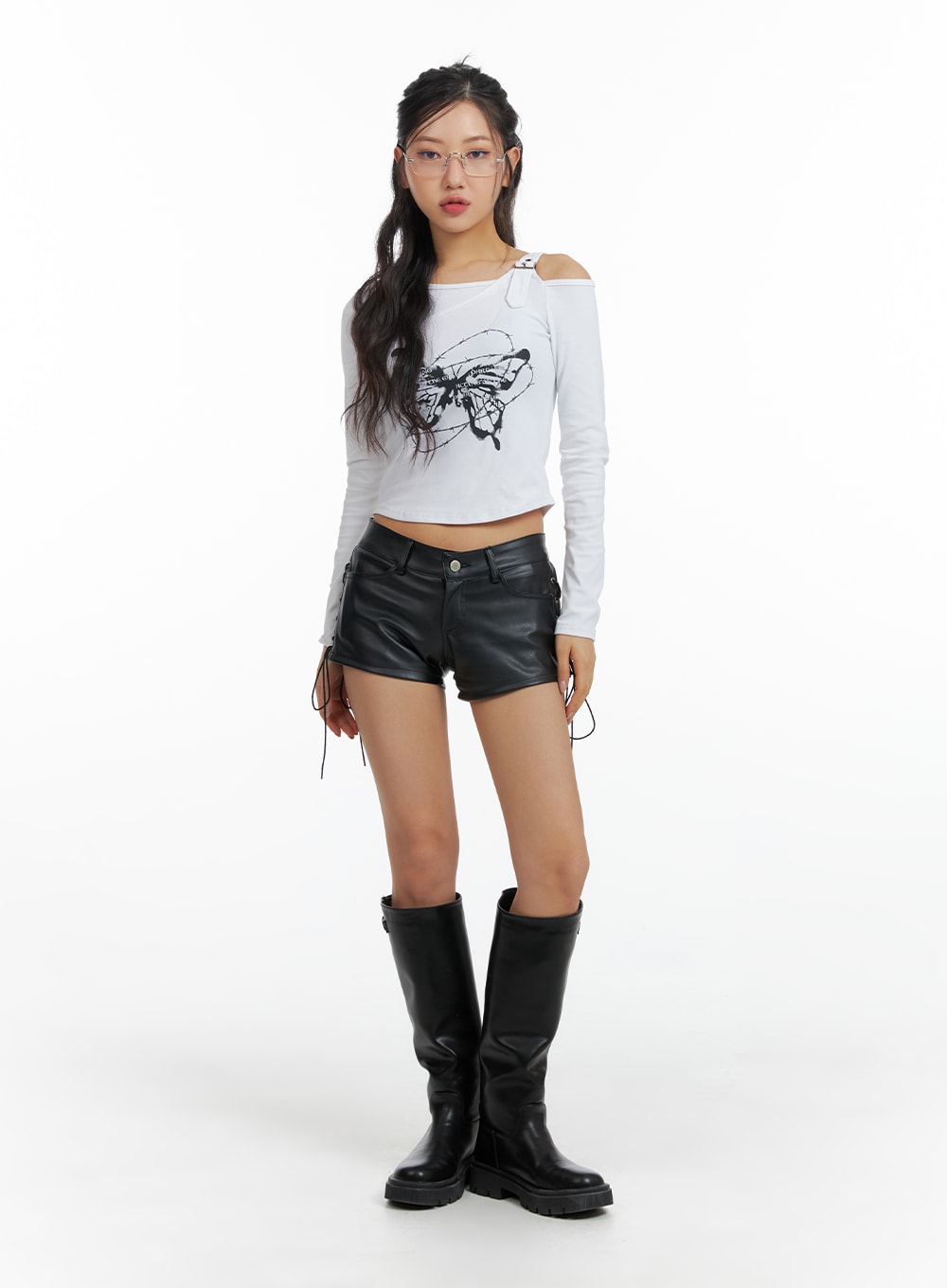 X-Strap Faux Leather Shorts CF427 - Korean Women's Fashion | LEWKIN
