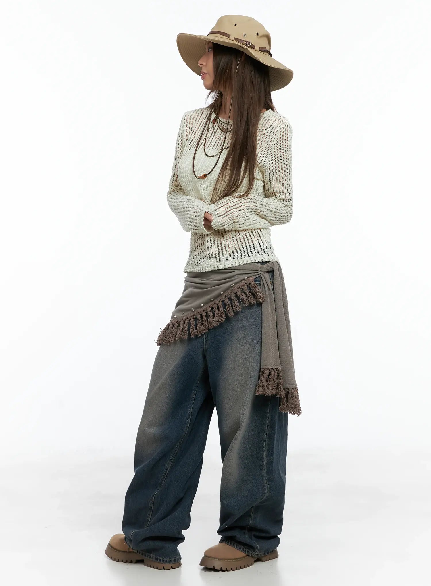 western-fringe-scarf-strapless-top-cs511