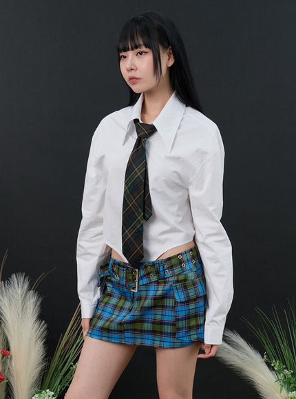 checkered-buckle-mini-skirt-is306