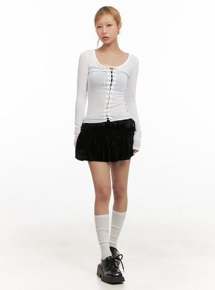 side-ribbon-velvet-mini-skirt-cd426