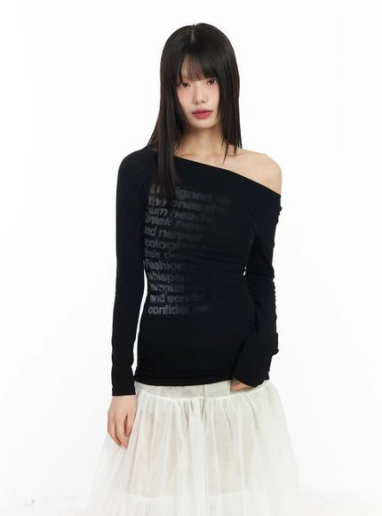 asymmetric-graphic-long-sleeve-top-cd1202 / Black