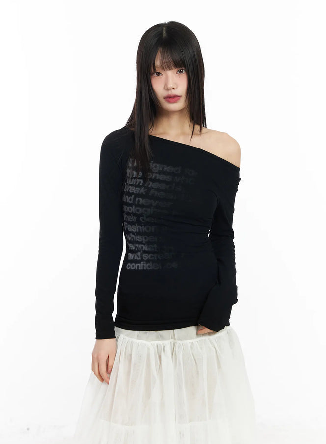 asymmetric-graphic-long-sleeve-top-cd1202 / Black