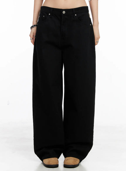 graphic-wide-cotton-pants-cc1109 / Black