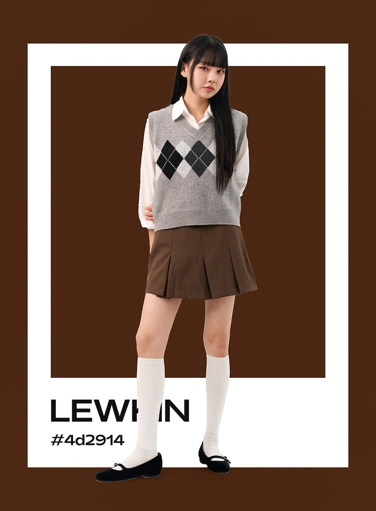 low-rise-pleated-mini-skirt-io317 / Brown