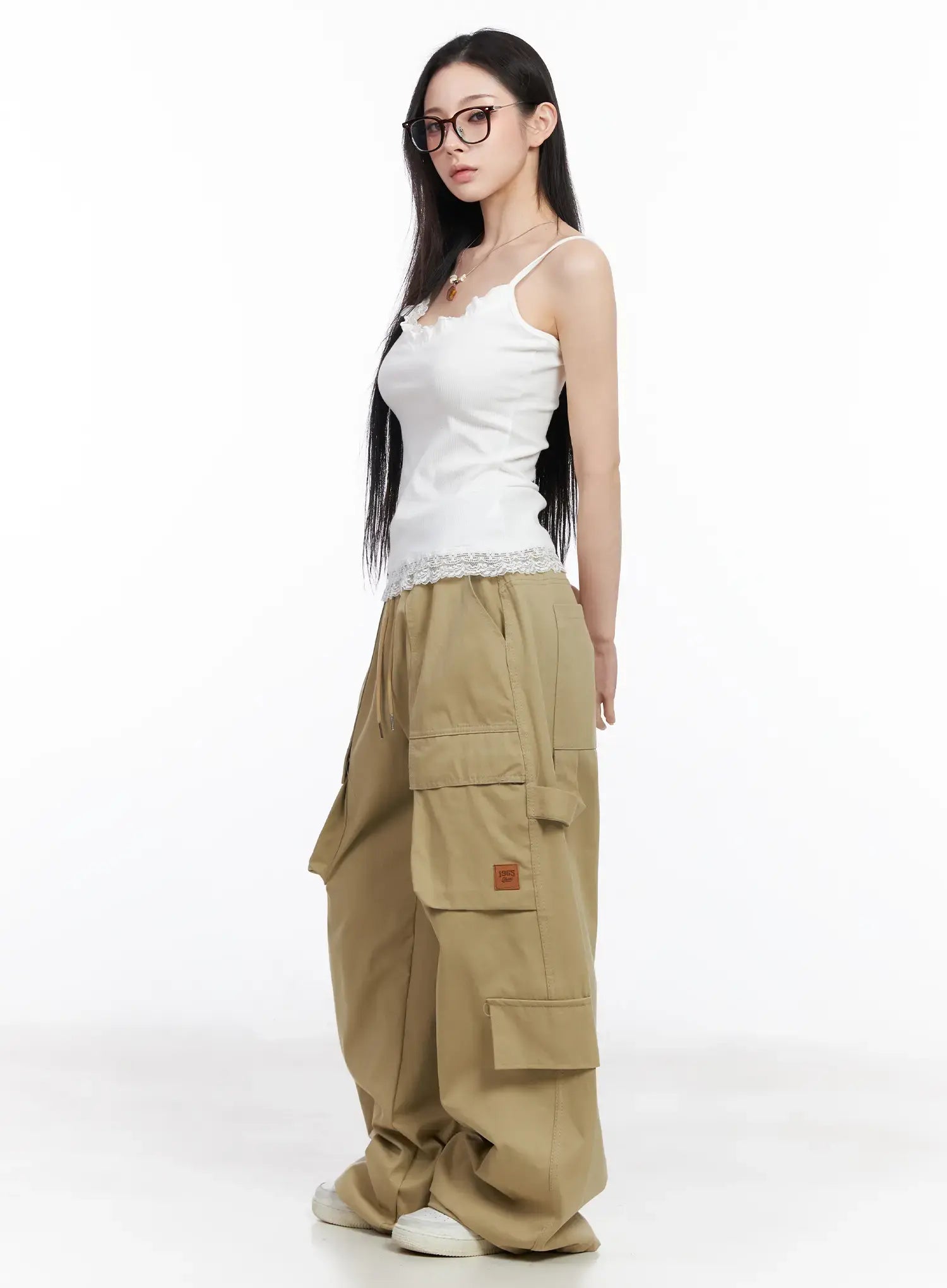 Wide Leg Cargo Pants with Elastic Waist CF519