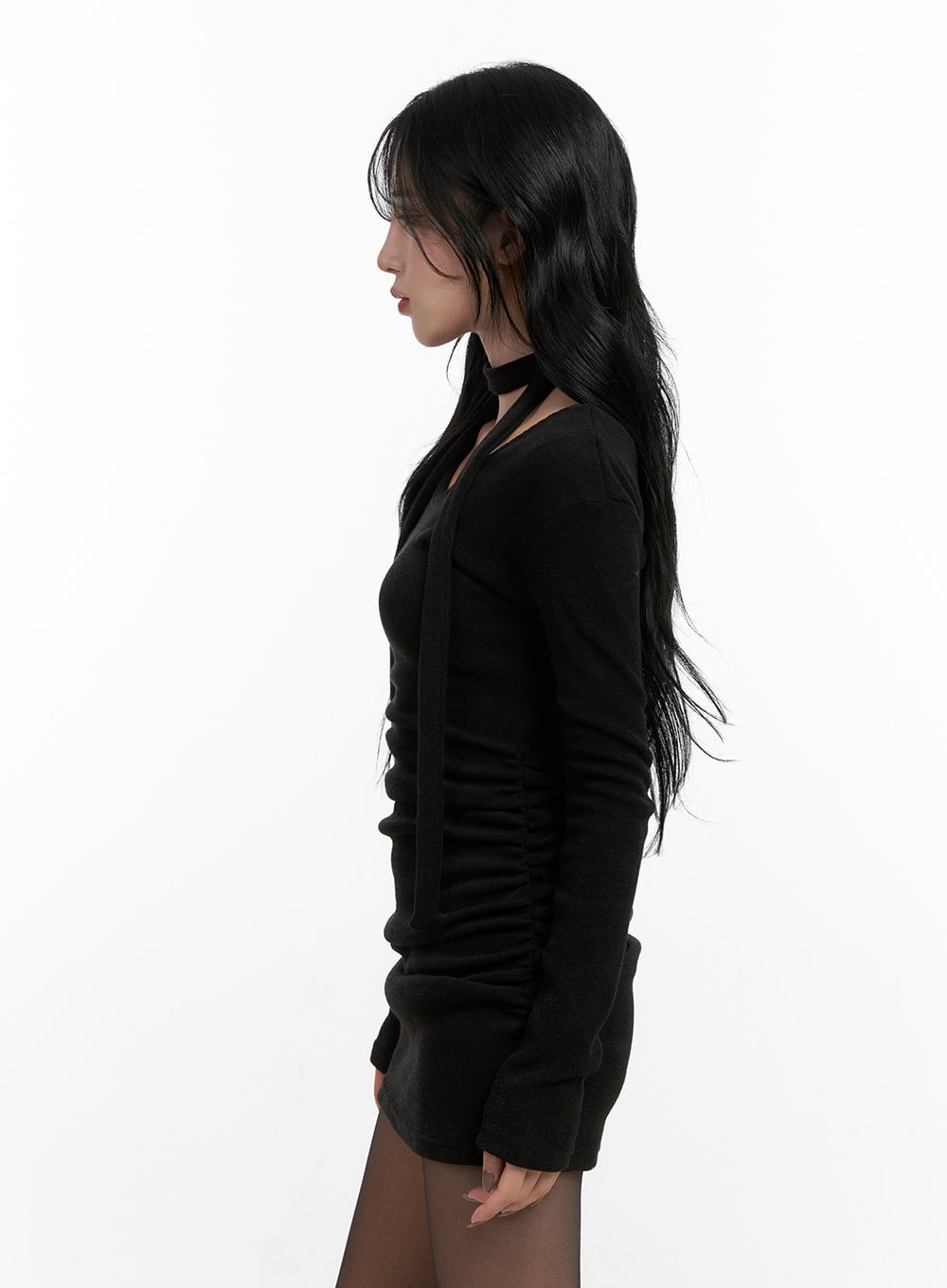 shirred long sleeve mini dress Shirred Long Sleeve Mini Dress