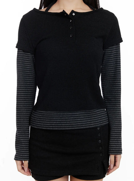 stripe-contrast-layered-long-sleeve-top-cj514