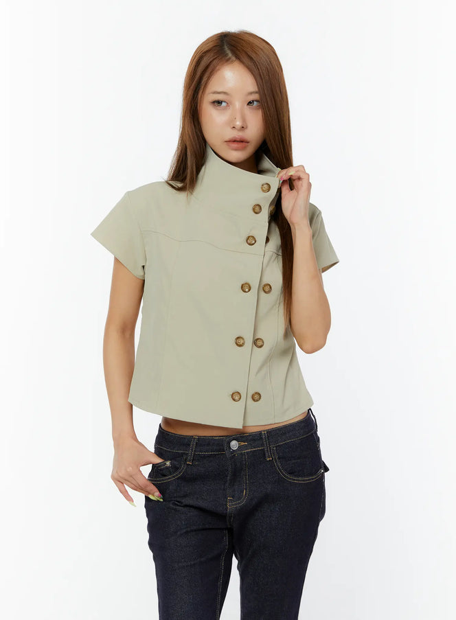 high-neck-buttoned-short-sleeve-jacket-cy520