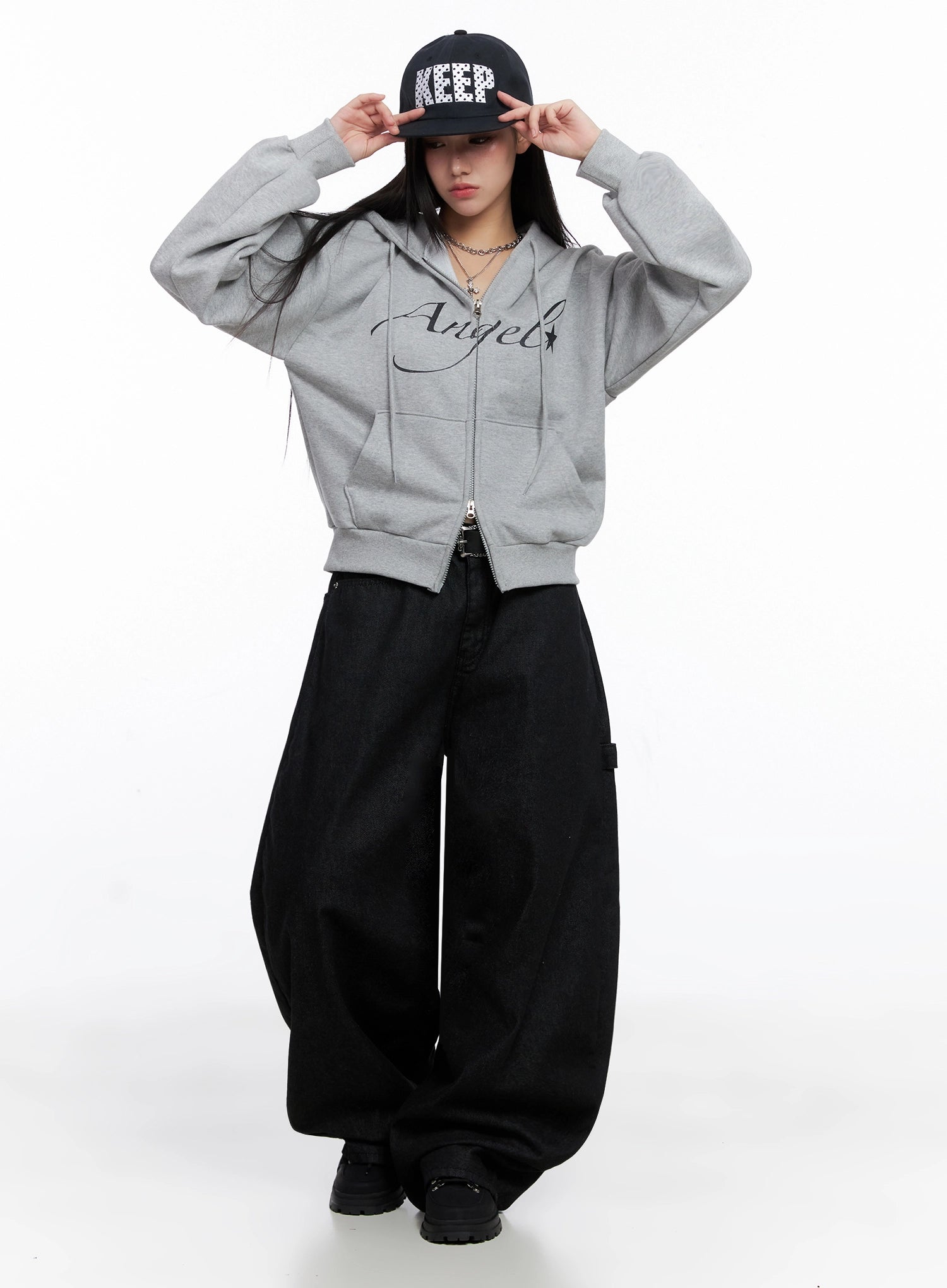 Angel Graphic Zip-Up Hoodie IS525 - Acubi style | LEWKIN