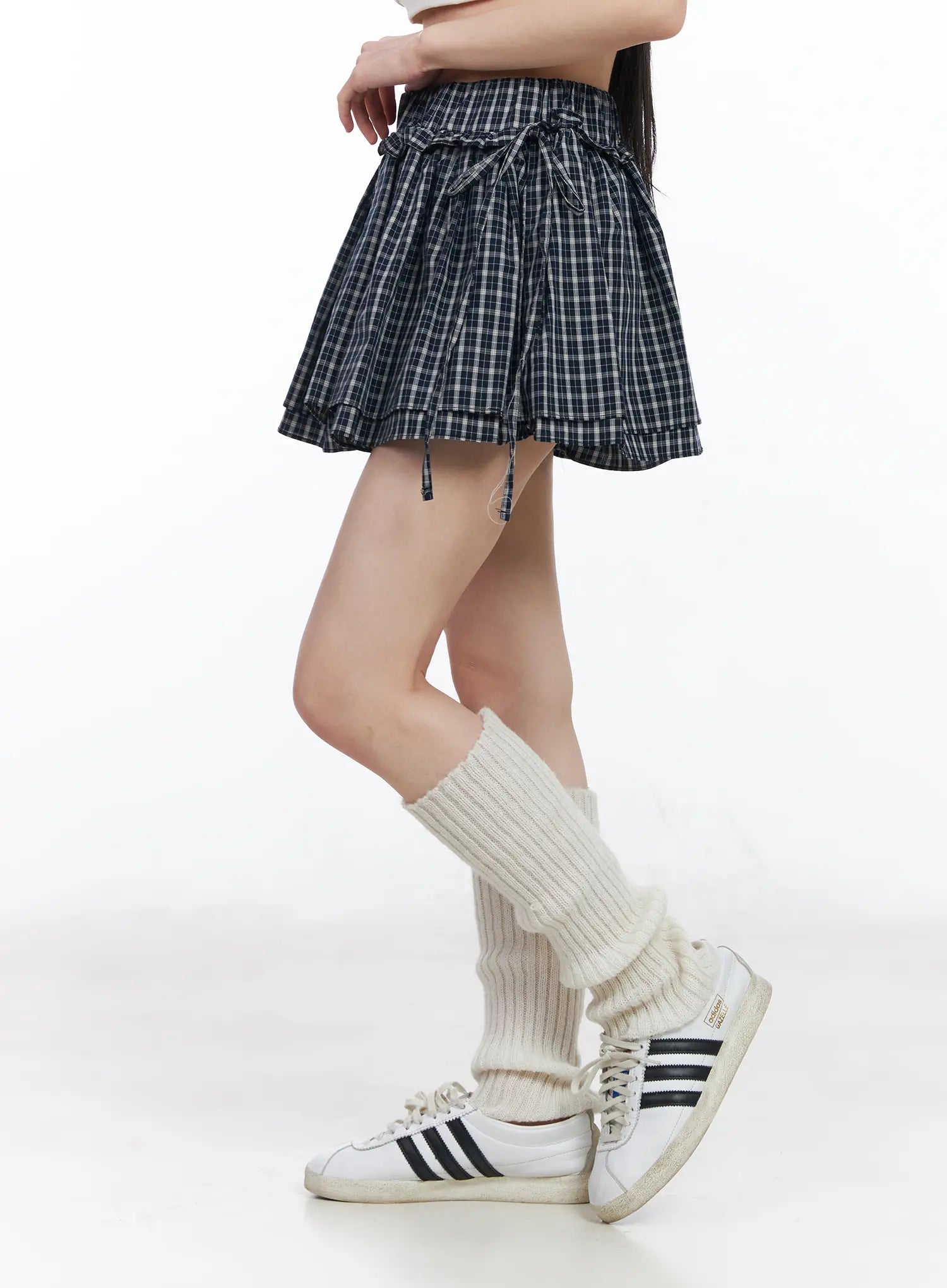 elastic-waist-plaid-skirt-cm519