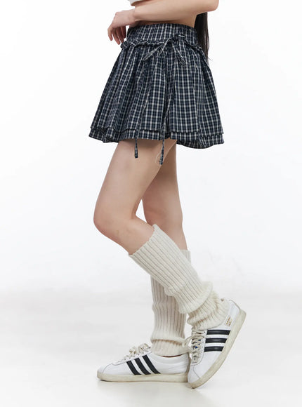 elastic-waist-plaid-skirt-cm519