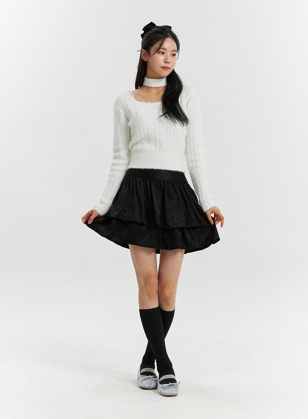 Satin black hotsell frill skirt