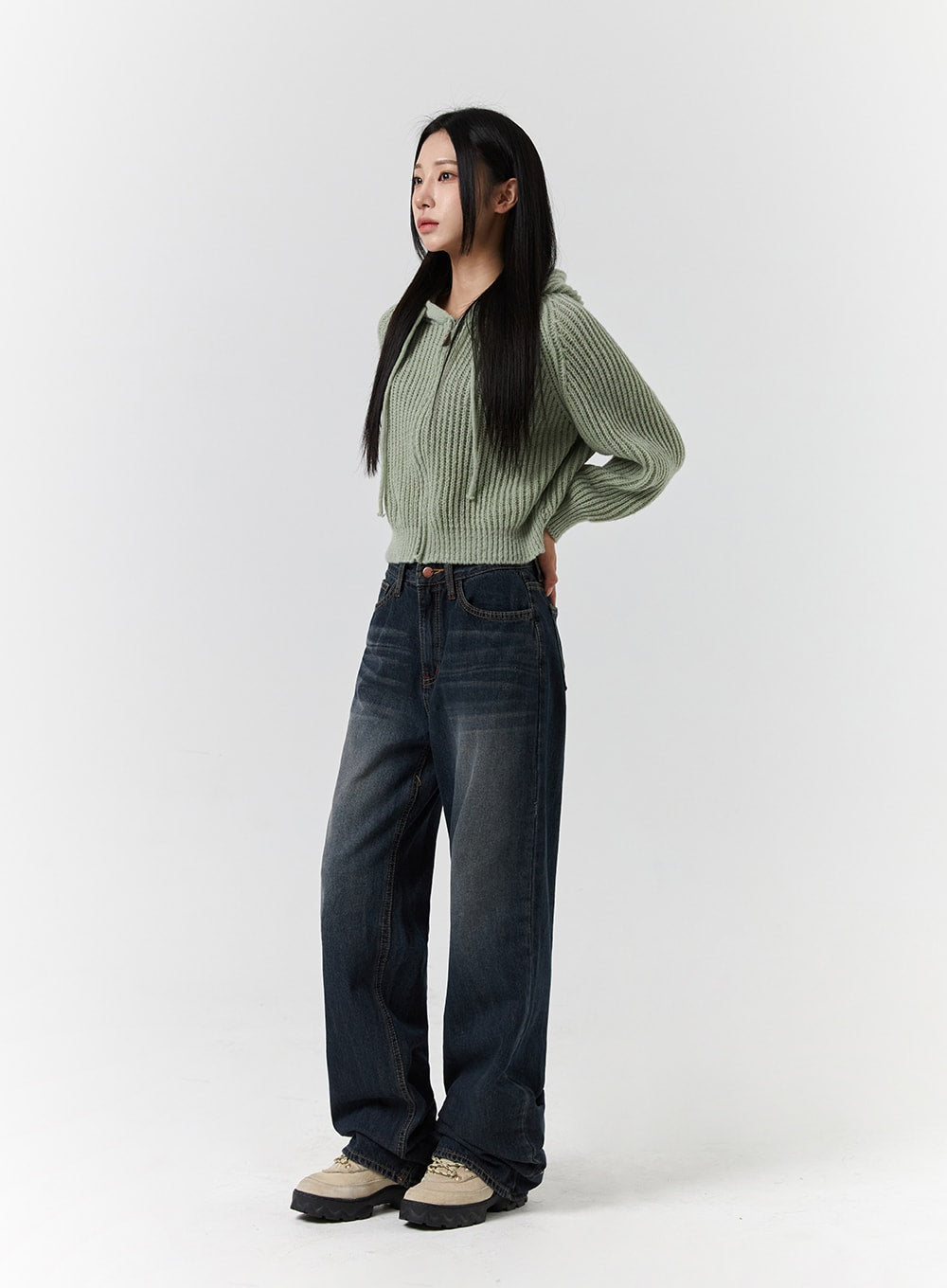 Washed Denim Mid-Waist Wide Leg Jeans CD322