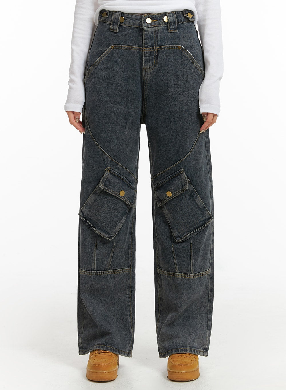 Mid Waist Cargo Jeans CJ411 in Dark blue, size S/M