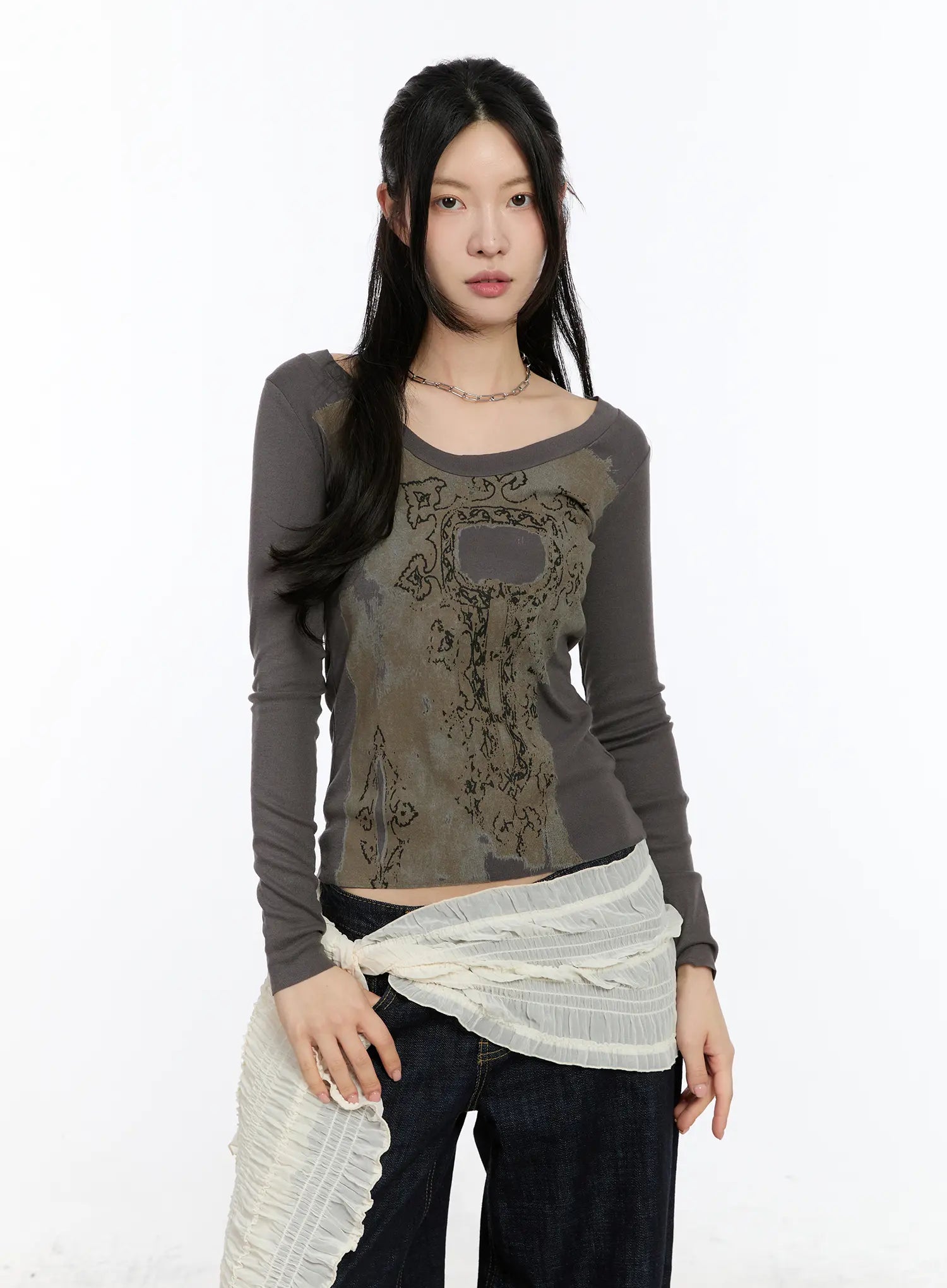 artistic-vintage-print-long-sleeve-ca506 / Dark gray