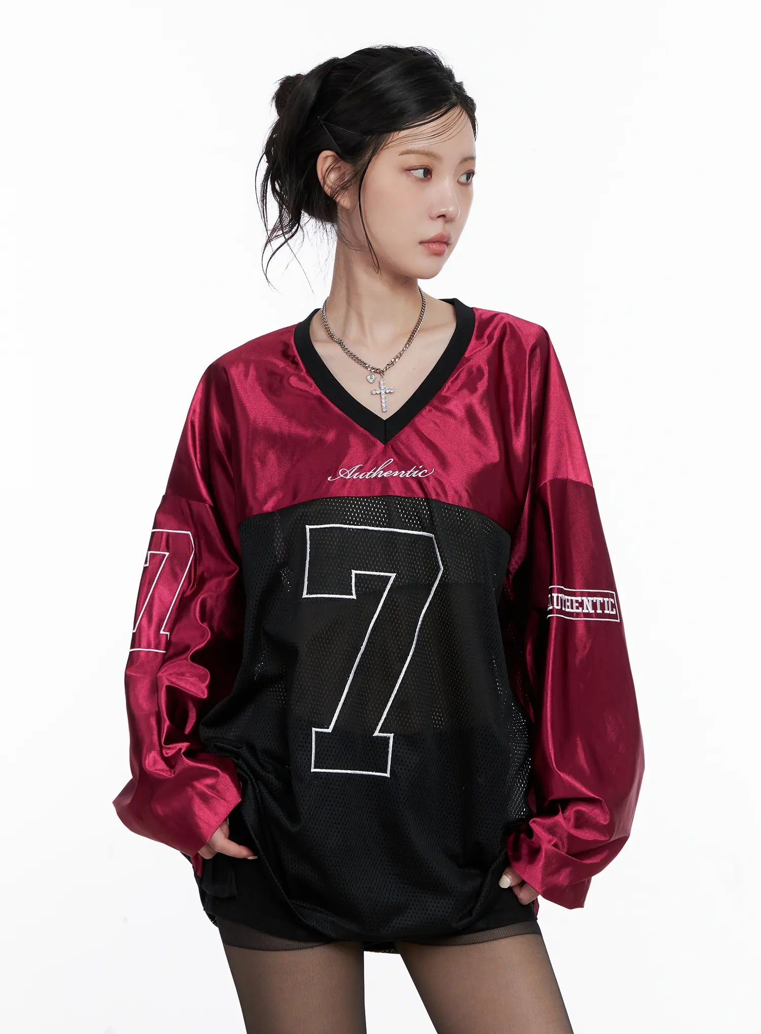 v-neck-graphic-jersey-top-cs512 / Dark red