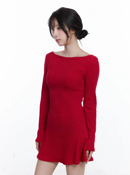 Ribbed Knit Flared Mini Dress CJ526 - Acubi style | LEWKIN Ribbed Knit Flared Mini Dress CJ526 - Acubi style | LEWKIN