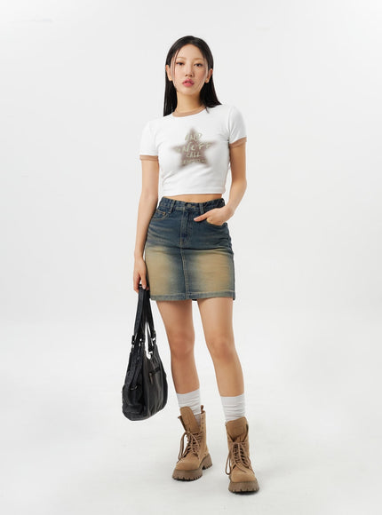 Dark Wash Denim Mini Skirt CY315