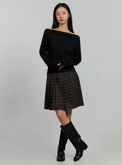 plaid-pleated-midi-skirt-ij502