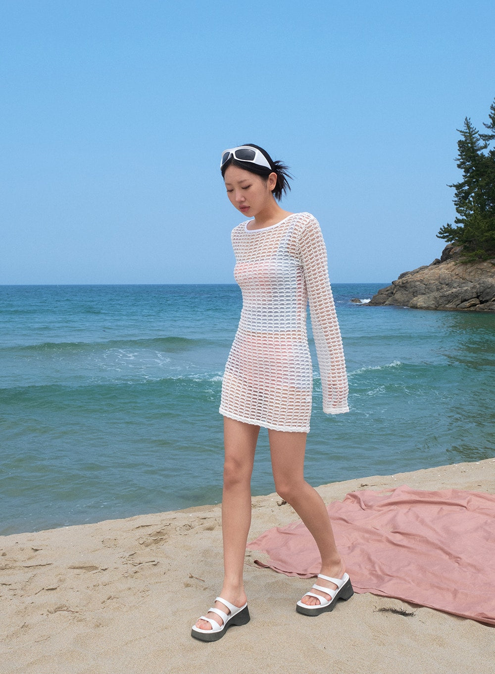 Shiny Fishnet Open Back Mini Beach Dress