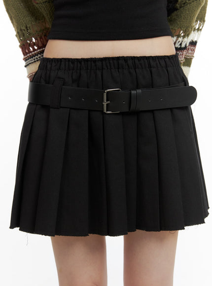 elastic-waist-pleated-mini-skirt-with-belt-ca411