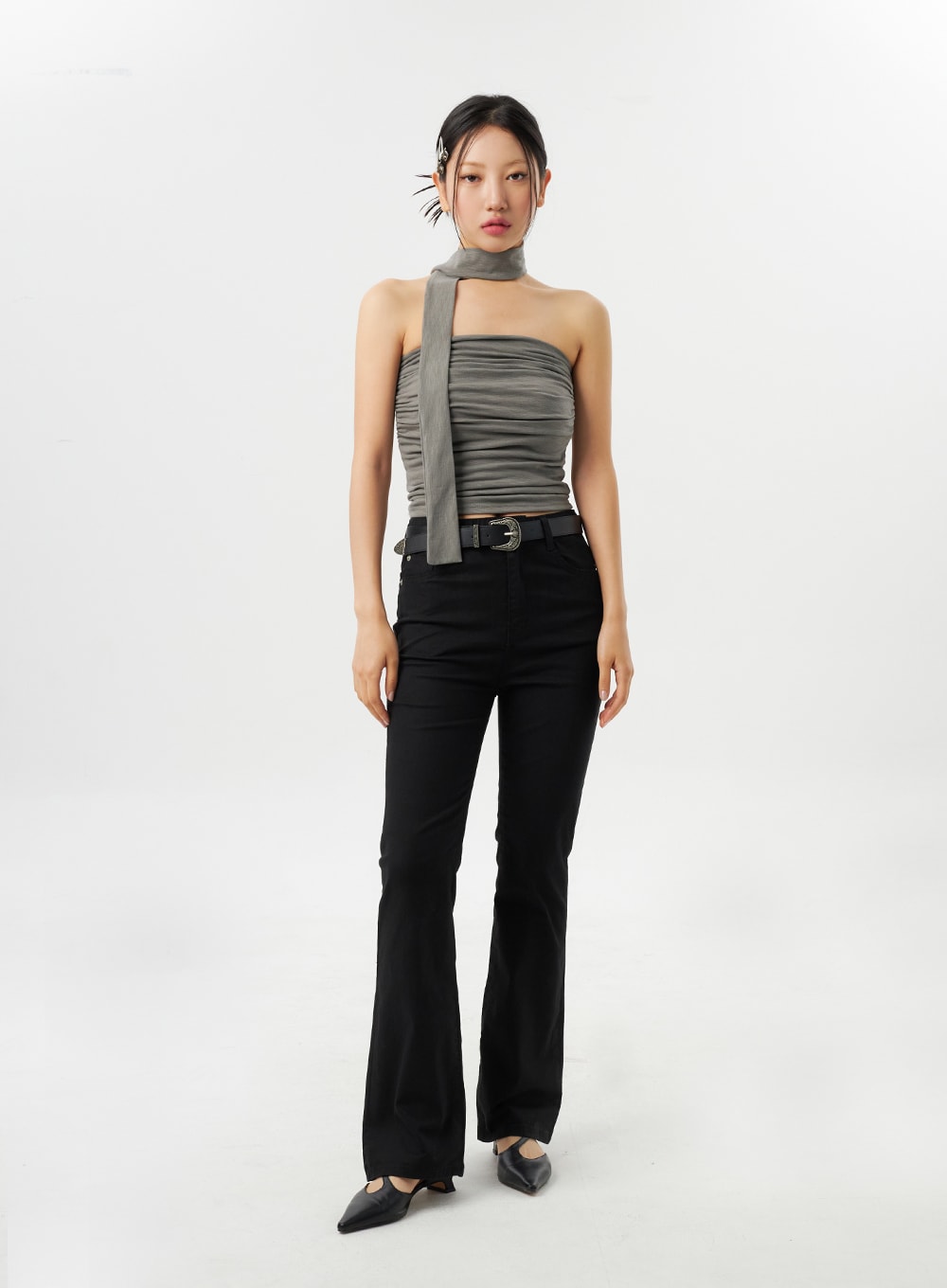 Ruched Tube Top With Scarf CY315