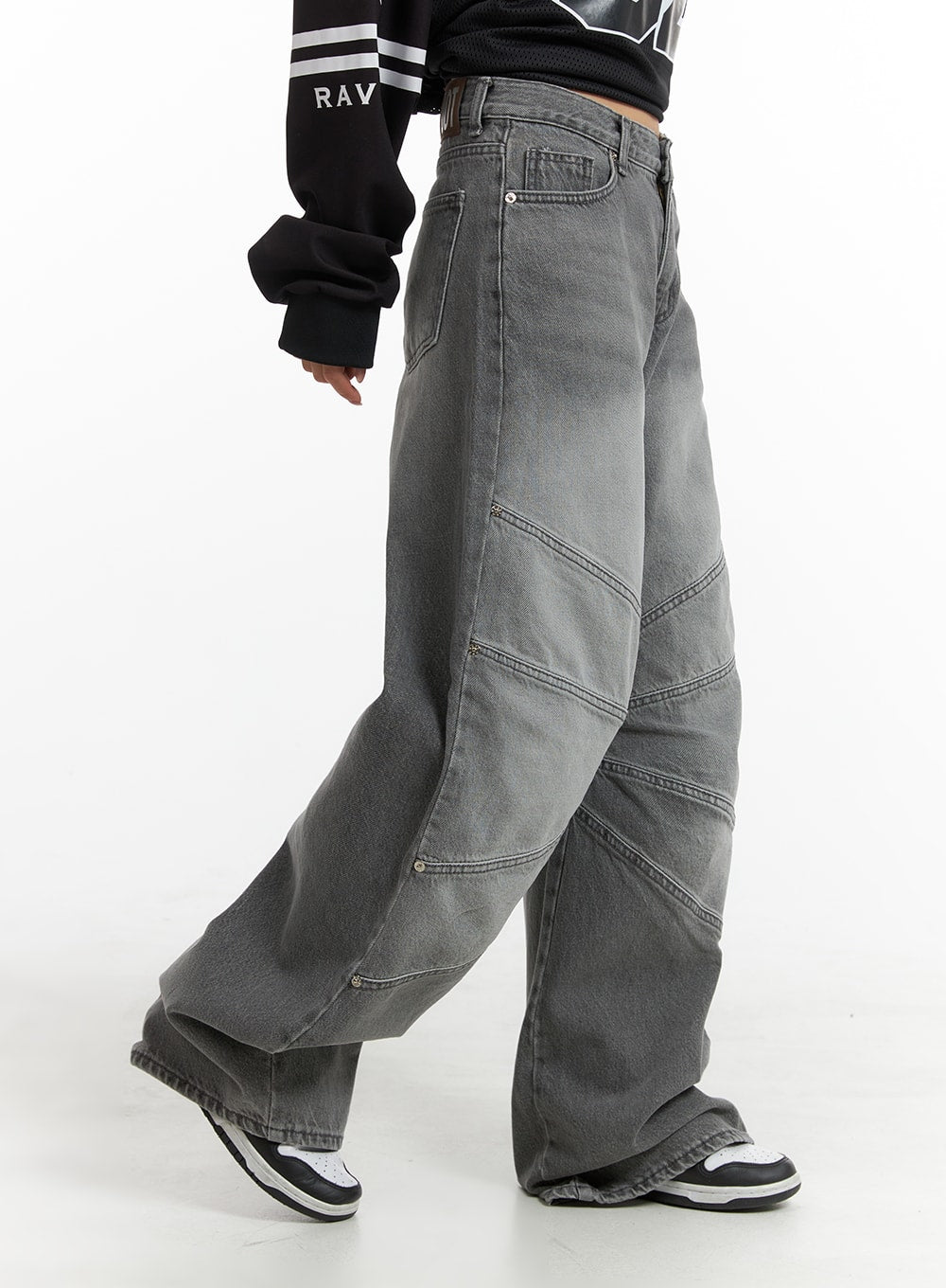 Stitch Detail Wide Leg Jeans CM419 - Acubi style | LEWKIN