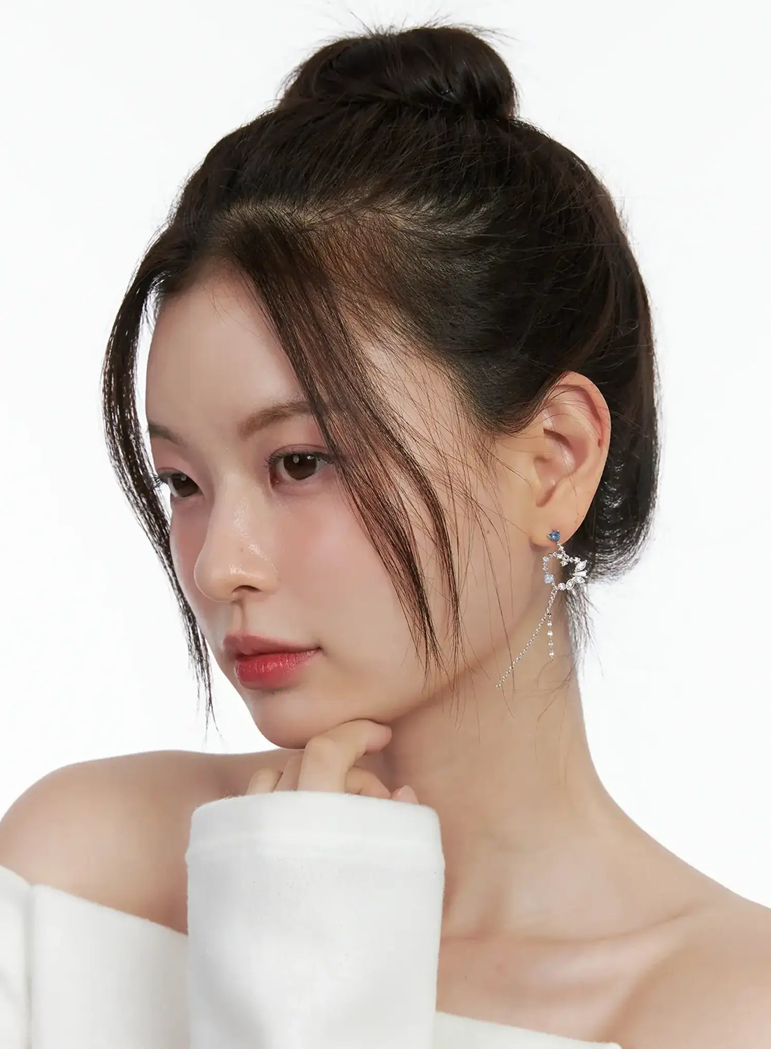 Blue-Point Heart Drop Earrings IN510