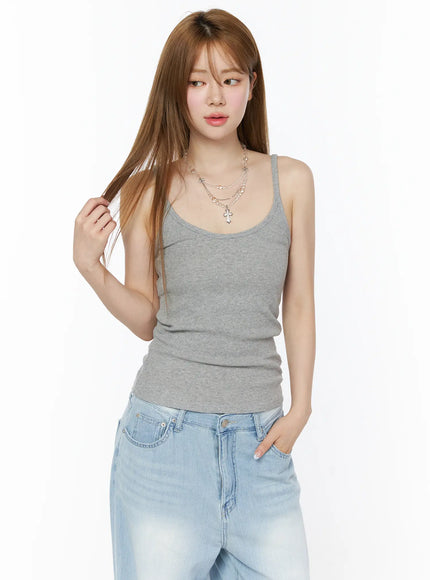 ribbed-u-neck-simple-top-iu515 / Gray
