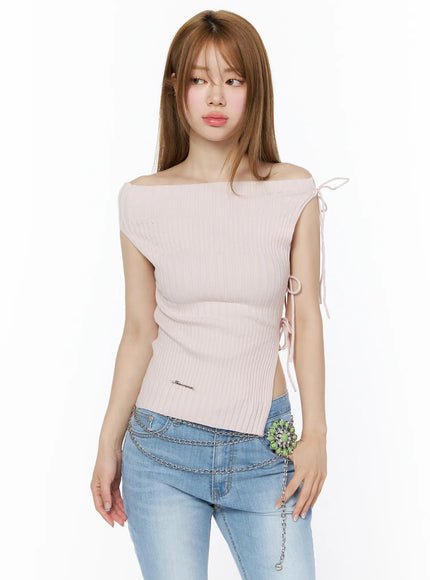 iris-ribbed-off-shoulder-knit-top-cu511 / Light pink