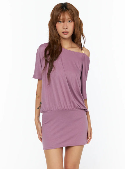 beaded-halter-off-shoulder-mini-dress-cu518 / Purple