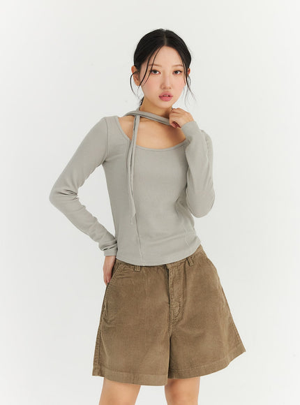 slim-fit-u-neck-long-sleeve-top-with-scarf-cn303