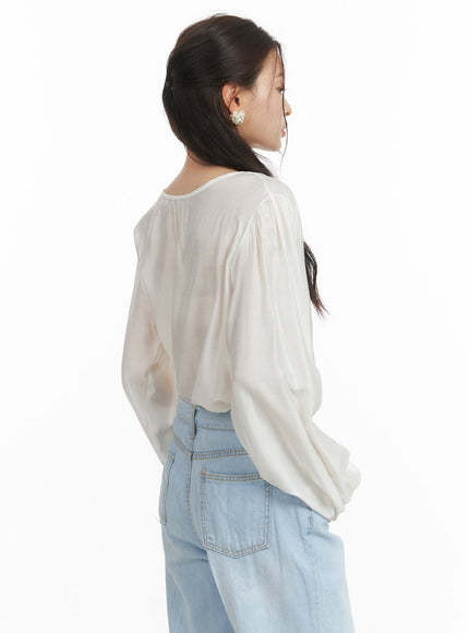 sheer-shirred-button-up-blouse-oy417