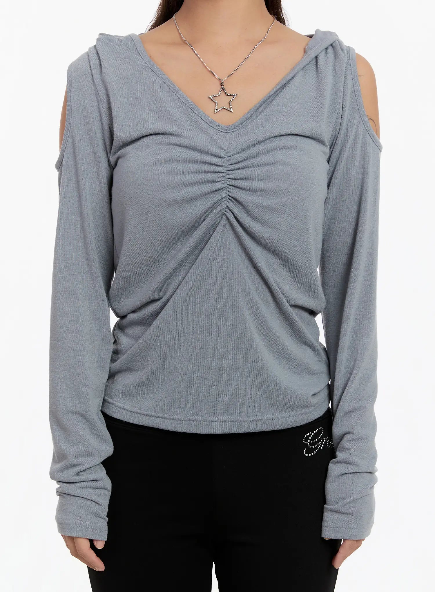 cut-out-shirred-hoodie-cn527