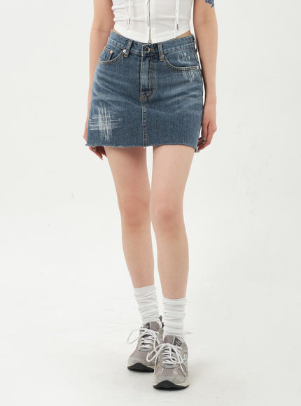 Mid-Wash Denim Mini Skirt CA328