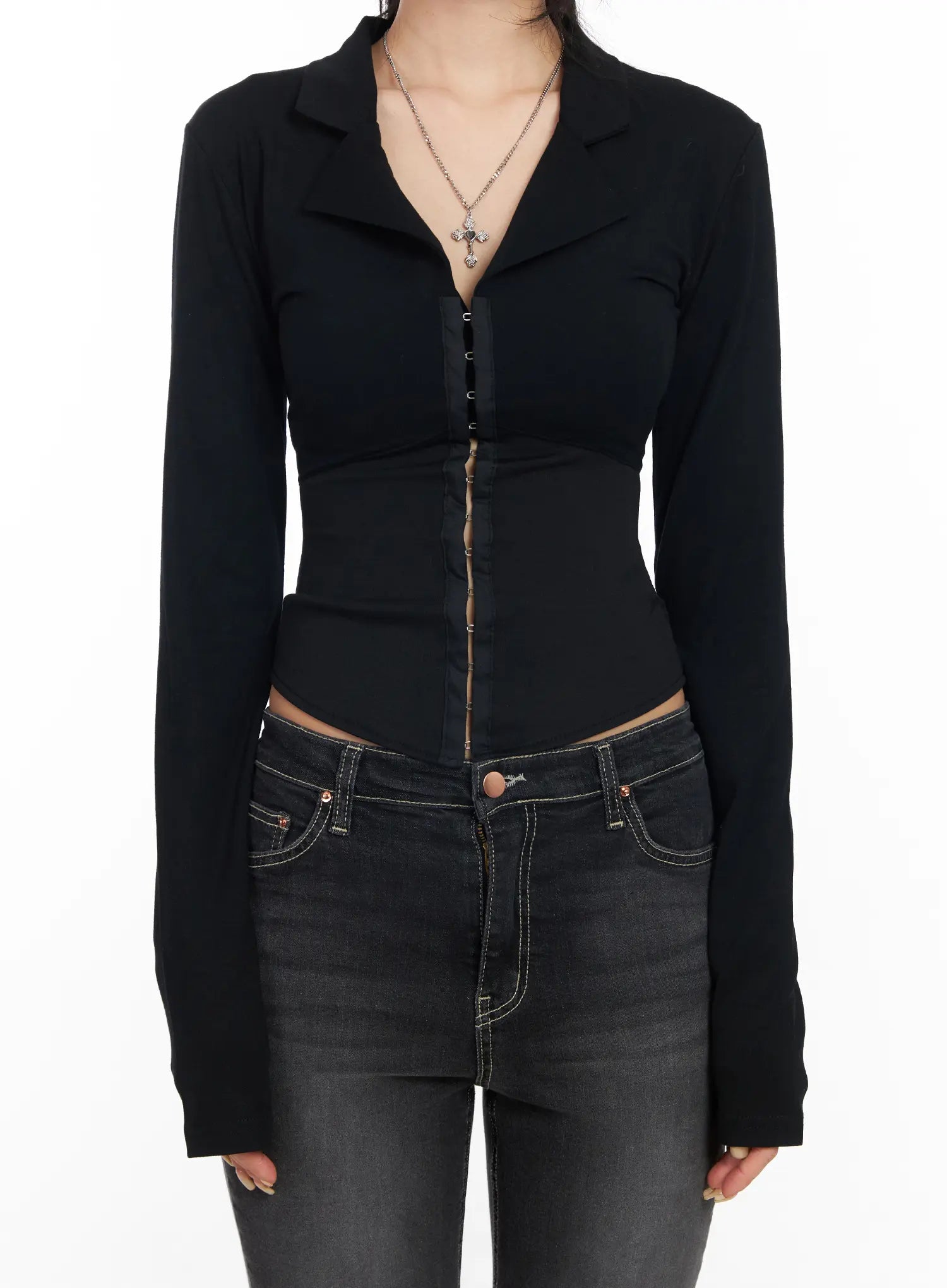 collared-corset-button-long-sleeve-top-cd1202