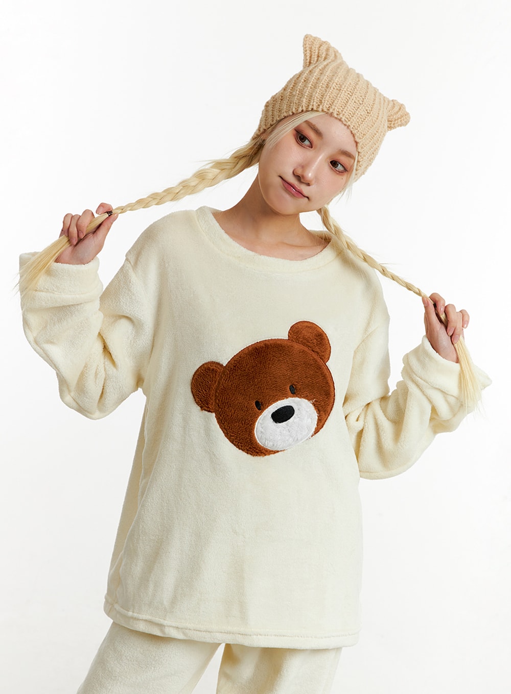 Fleece Bear Top and Elastic Trouser Loungewear Set ID313