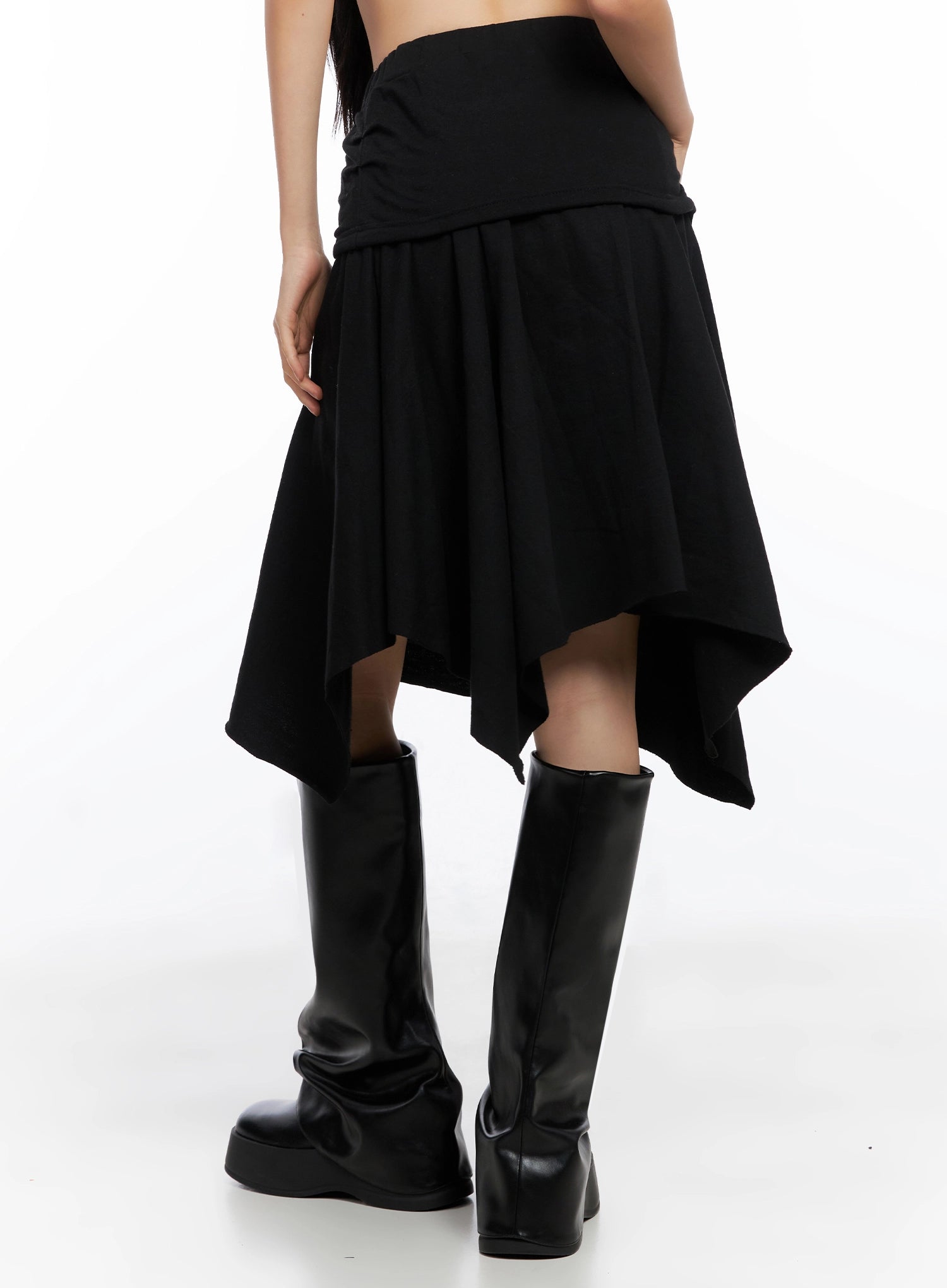 layered-shirring-asymmetrical-skirt-co517