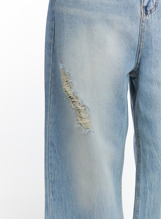 Four Leaf Clover Slight Distressed Raw Edge Wide Leg Jeans