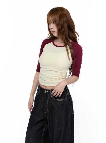 casual-two-tone-3-4-sleeve-top-ca521