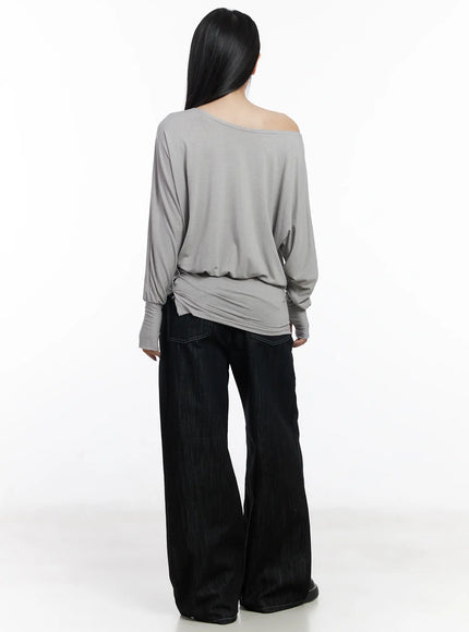 asymmetric-button-detail-off-shoulder-long-sleeve-top-cj530