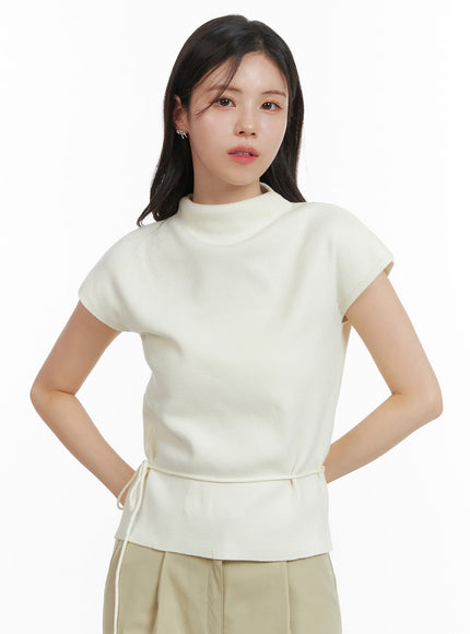 mock-neck-waist-strap-knit-top-oa419