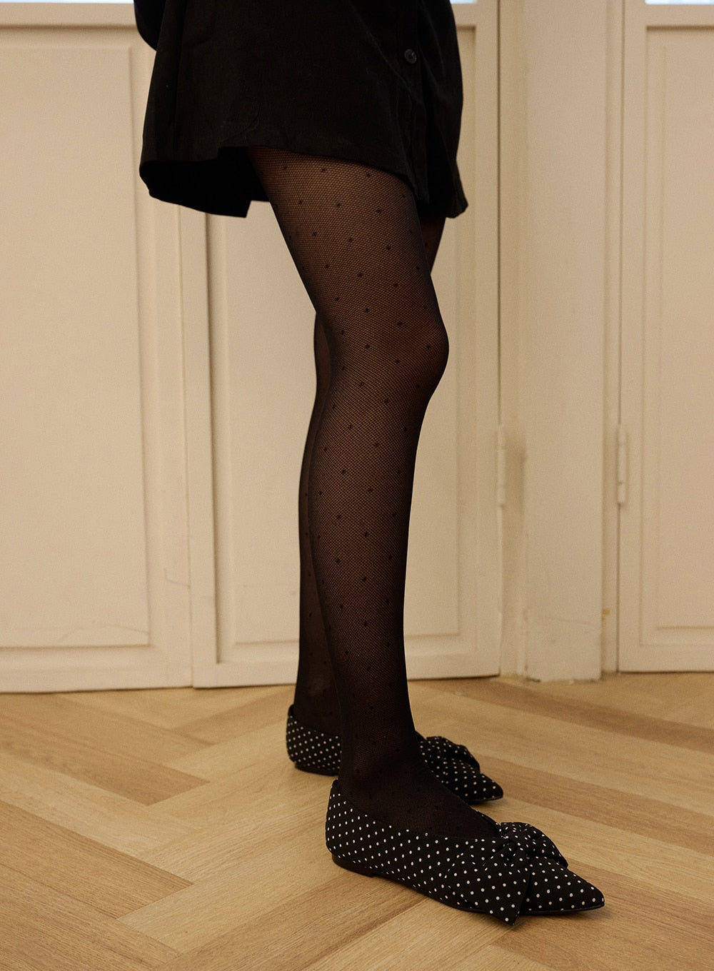 DOTTED MESH TIGHTS - Black