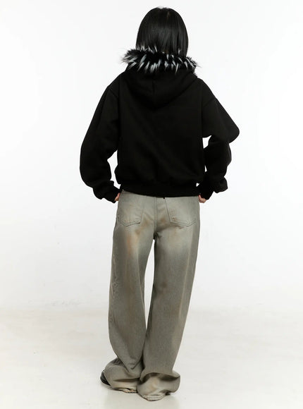 Faux Fur Zip-Up Hoodie CN506 - Acubi style | LEWKIN Faux Fur Zip-Up Hoodie CN506 - Acubi style | LEWKIN