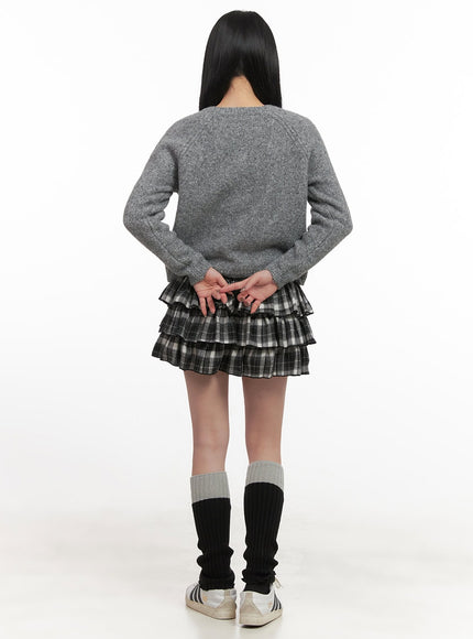 layered-ruffle-checkered-mini-skirt-cj517